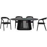 Pasadena Apache 5 Piece Oval Dining Set in Black Oak & Black Leatherette