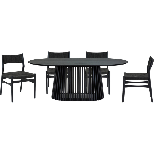 Pasadena Erie 5 Piece Oval Dining Set in Black Oak & Black Paper Cord