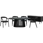 Pasadena Apache 6 Piece Oval Dining Set w/ Buffet in Black Oak & Black Leatherette