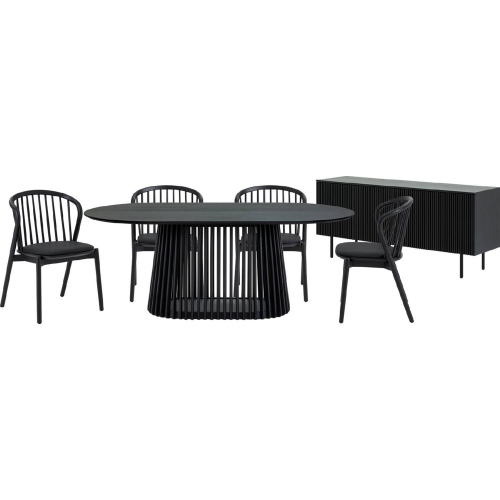 Pasadena Echo 6 Piece Oval Dining Set with Buffet in Black Oak & Black Leatherette