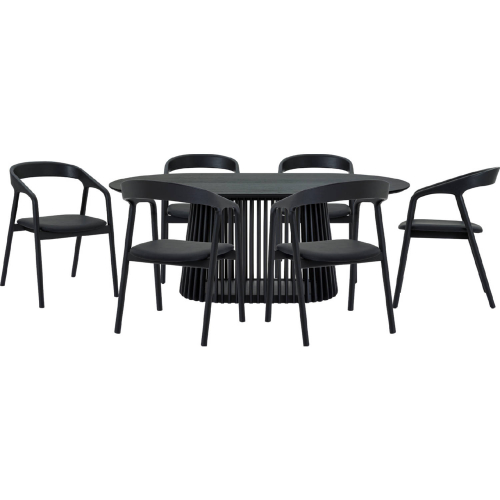 Pasadena Apache 7 Piece Oval Dining Set in Black Oak & Black Leatherette