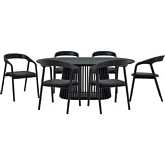 Pasadena Apache 7 Piece Oval Dining Set in Black Oak & Black Leatherette