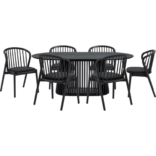 Pasadena Echo 7 Piece Oval Dining Set in Black Oak & Black Leatherette