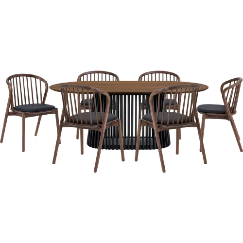 Pasadena Echo 7 Piece Oval Dining Set in Black Oak, Walnut & Black Leatherette