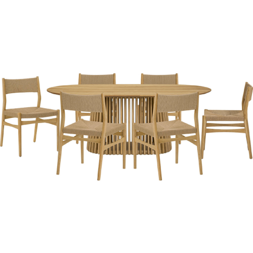 Pasadena Erie 7 Piece Oval Dining Set in Natural Oak Finish & Brown Paper Cord