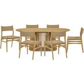 Pasadena Erie 7 Piece Oval Dining Set in Natural Oak Finish & Brown Paper Cord