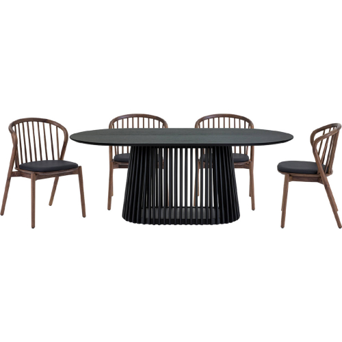 Pasadena Echo 5 Piece Oval Dining Set in Black Oak, Walnut & Black Leatherette