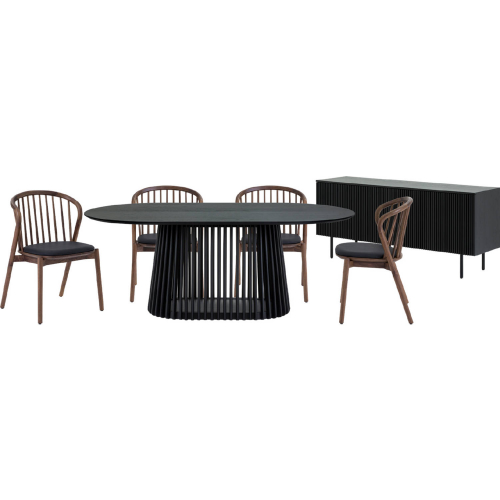 Pasadena Echo 6 Piece Oval Dining Set w/ Buffet in Black Oak, Walnut & Black Leatherette