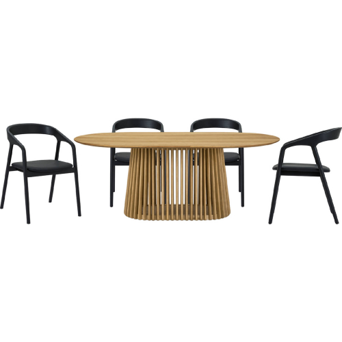 Pasadena Apache 5 Piece Oval Dining Set in Natural Oak, Black Oak & Black Leatherette