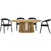 Pasadena Apache 5 Piece Oval Dining Set in Natural Oak, Black Oak & Black Leatherette