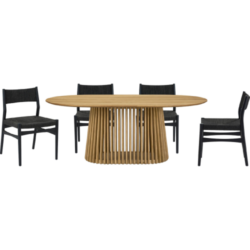 Pasadena Erie 5 Piece Oval Dining Set in Natural Oak Finish & Black Paper Cord