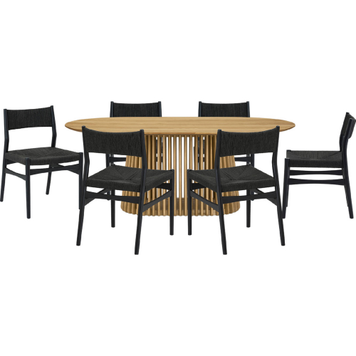 Pasadena Erie 7 Piece Oval Dining Set in Natural Oak Finish & Black Paper Cord