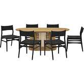 Pasadena Erie 7 Piece Oval Dining Set in Natural Oak Finish & Black Paper Cord