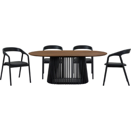 Pasadena Apache 5 Piece Oval Dining Set in Walnut, Black Oak & Black Leatherette