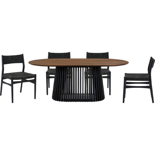 Pasadena Erie 5 Piece Oval Dining Set in Walnut, Black Oak & Black Paper Cord