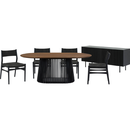 Pasadena Erie 6 Piece Oval Dining Set w/ Buffet in Walnut, Black Oak & Black Paper Cord