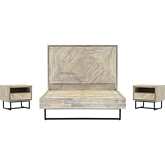 Peridot 3 Piece Queen Bedroom Set in Natural Acacia & Black Metal