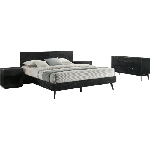 Petra 4 Piece King Bedroom Set in Black Finish Wood