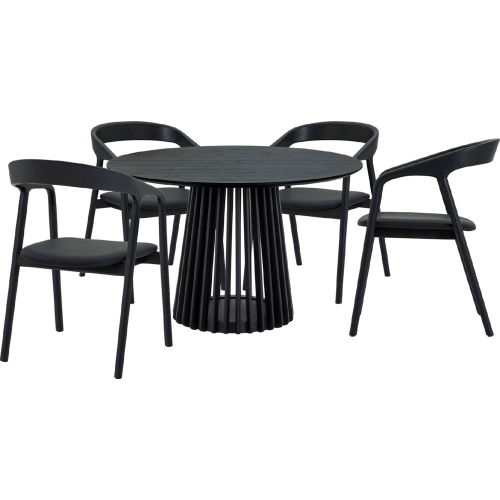 Pasadena Apache 5 Piece Round Dining Set in Black Oak & Black Leatherette