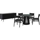 Pasadena Erie 6 Piece Round Dining Set with Buffet in Black Oak & Black Paper Cord