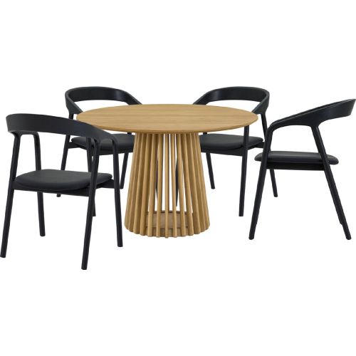 Pasadena Apache 5 Piece Round Dining Set in Natural Oak, Black Oak & Black Leatherette