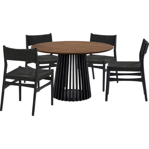 Pasadena Erie 5 Piece Round Dining Set in Walnut, Black Oak & Black Paper Cord