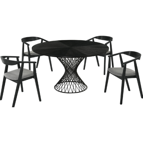 Cirque & Santana 5 Piece Dining Set in Black Wood & Charcoal Gray Fabric