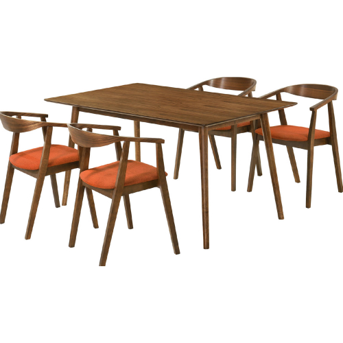 Westmont & Santana 5 Piece Dining Set in Walnut Finish Wood & Orange Fabric