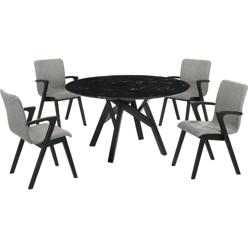 Venus & Varde 5 PC Dining Set in Black Marble Look, Grey Fabric & Black