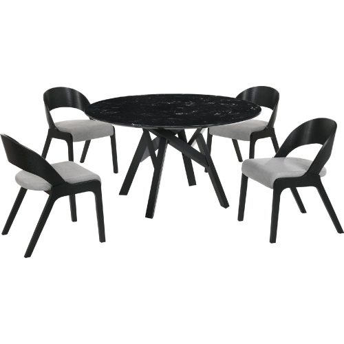 Venus & Polly 5 PC Dining Set in Black Marble Look, Grey Fabric & Black