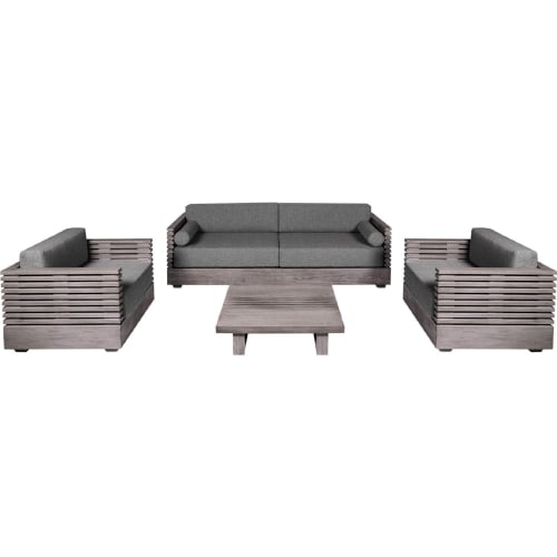 Vivid Outdoor 4 Piece Sofa Set in Gray Eucalyptus Wood & Gray Olefin Fabric