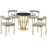 Veronica & Shannon 5 Piece Dining Set in Brushed Gold Stainless Steel, Glass & Taupe Fabric