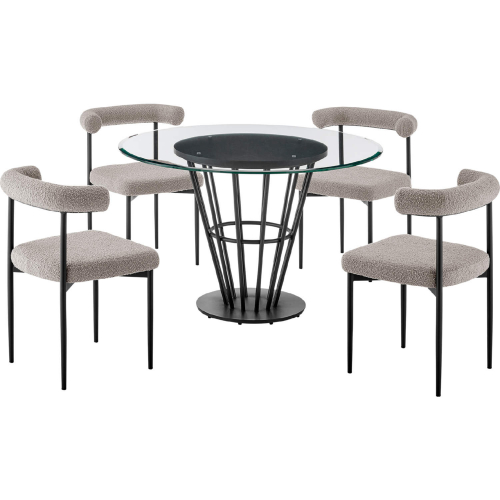 Veronica & Shannon 5 Piece Dining Set in Matte Black Iron, Glass & Cream Fabric