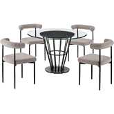 Veronica & Shannon 5 Piece Dining Set in Matte Black Iron, Glass & Cream Fabric