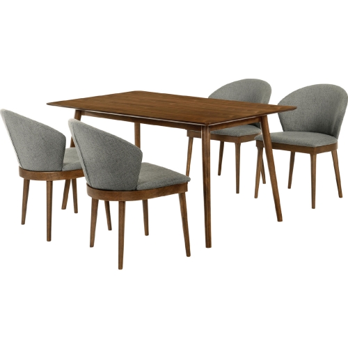 Westmont & Juno 5 Piece Dining Set in Charcoal Fabric & Walnut Wood