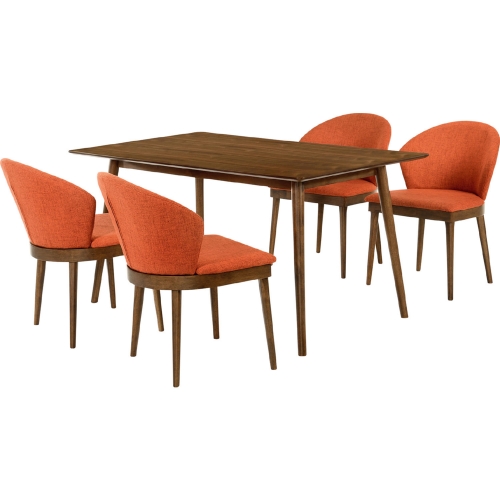 Westmont & Juno 5 Piece Dining Set in Orange Fabric & Walnut Wood