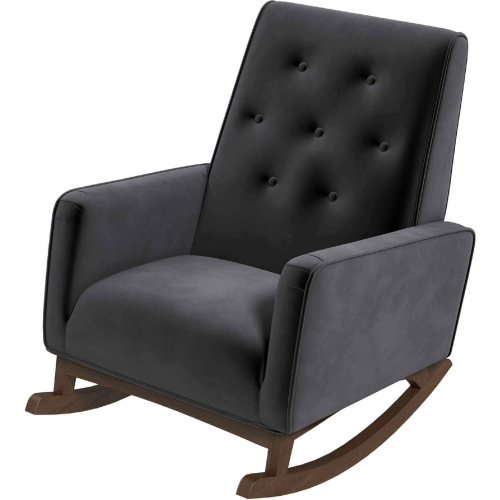 Demetrius Rocking Chair in Tufted Dark Grey Velvet & Wood