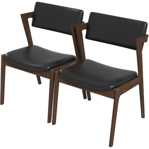 Edwin Dining Chair in Black Vegan Leather & Wood (Set of 2)