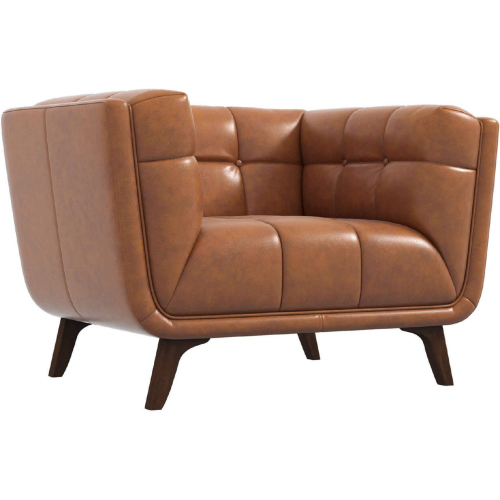 Addison Accent Lounge Chair in Tufted Cognac Leather & Wood