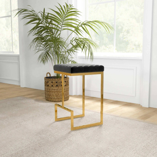 Joel Bar Stool in Black Velvet & Gold Metal