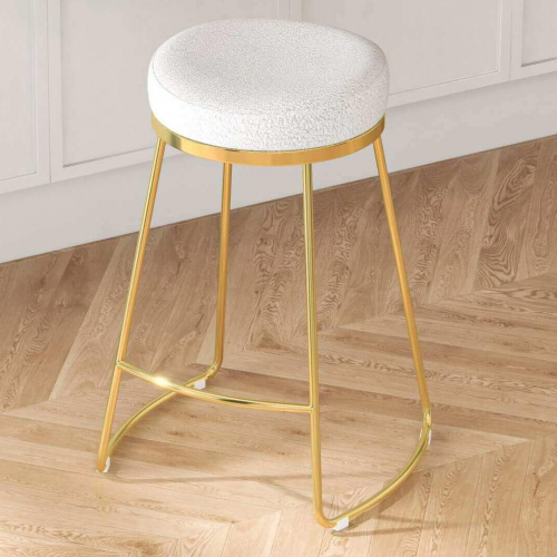 Jane 26" Counter Stool in Ivory Boucle Fabric & Gold Metal