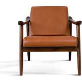 Brandon Accent Lounge Chair in Dark Tan Leather & Wood