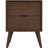 Alexandra 2 Drawer Nightstand in Walnut Finish Wood