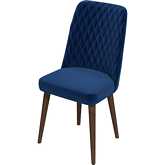 Katie Dining Chair in Diamond Stitched Navy Blue Velvet & Wood (Set of 2)