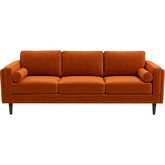 Amber Sofa in Burnt Orange Velvet & Wood