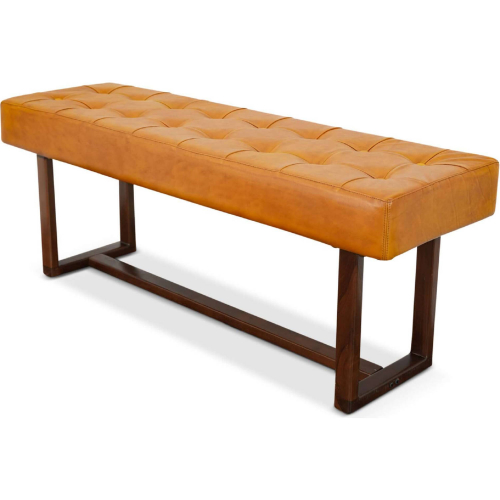 Cameron Bench in Tufted Tan Leather & Wood