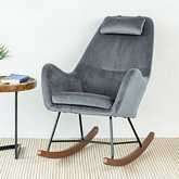 Chelsea Rocking Chair in Grey Velvet, Metal & Wood