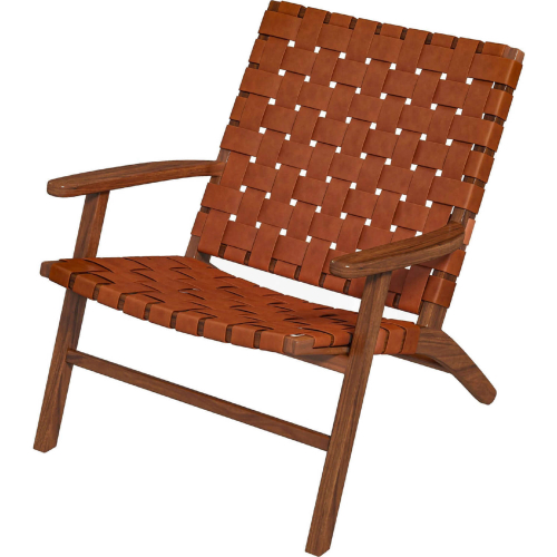 Kangley Accent Arm Chair in Woven Tan Leather & Wood