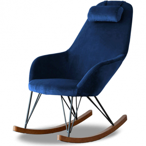 Chelsea Rocking Chair in Blue Velvet, Metal & Wood