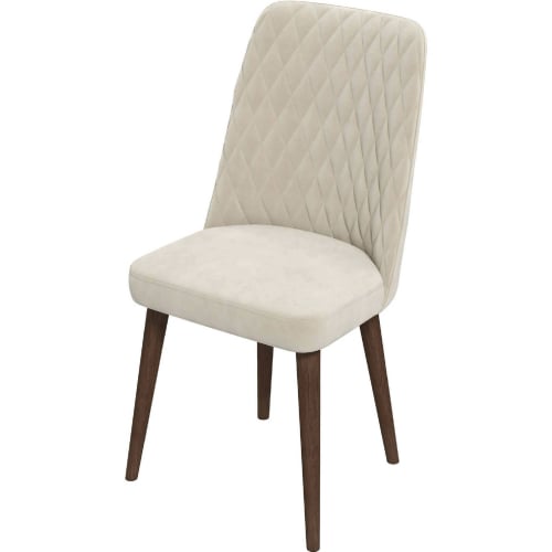 Katie Dining Chair in Diamond Stitched Beige Velvet & Wood (Set of 2)